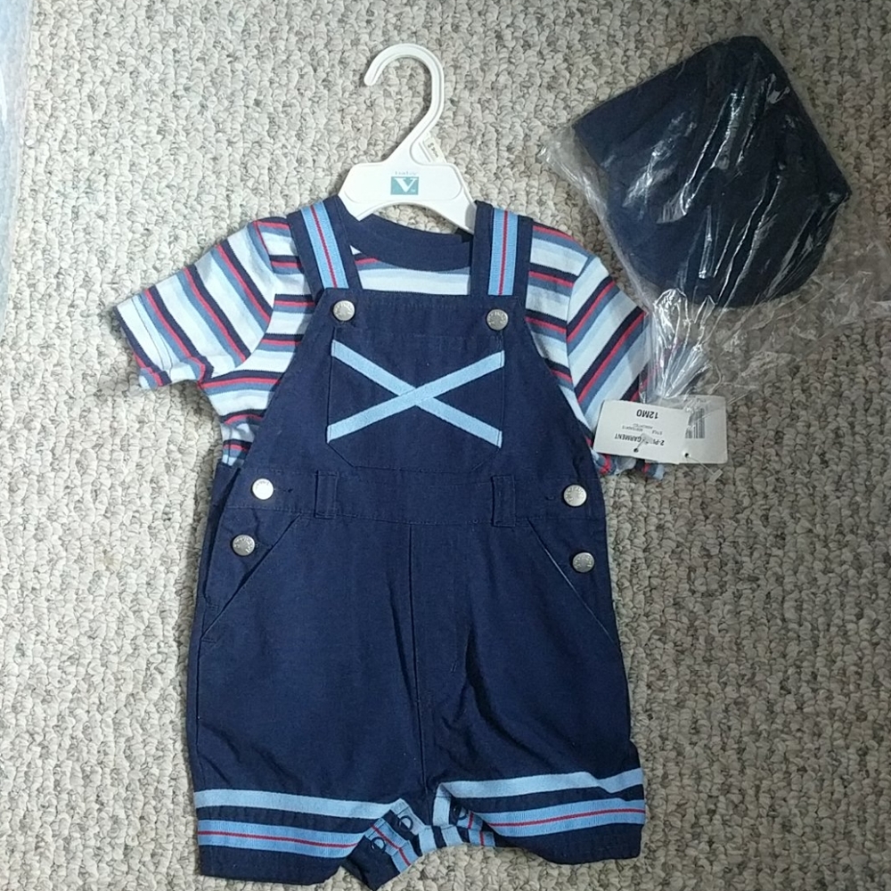 12 month greendog blue & red overall & T-shirt set